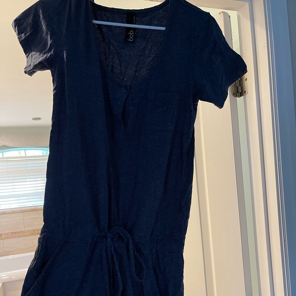 Bobi dark blue/grey short sleeve romper